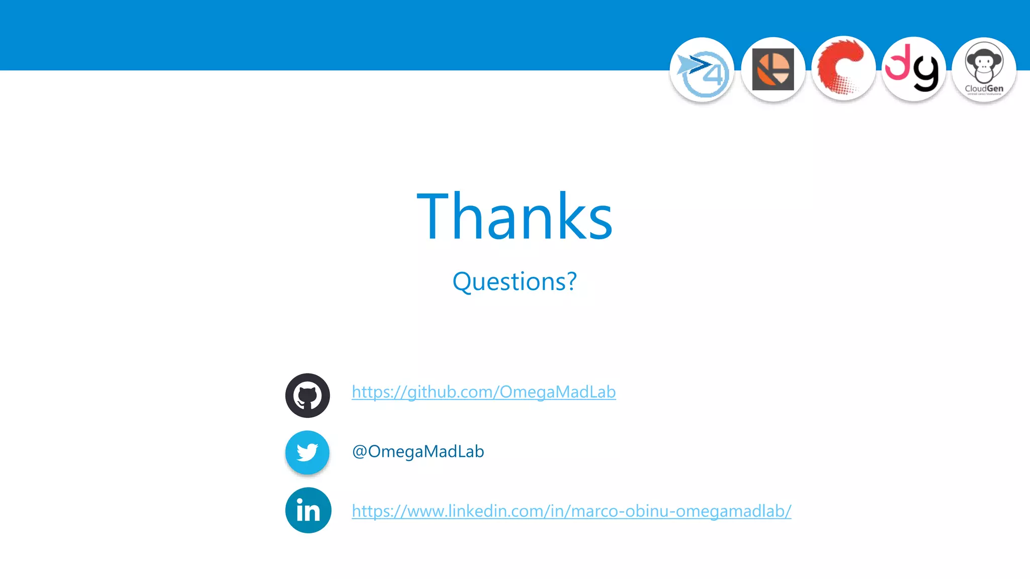 Thanks
Questions?
https://github.com/OmegaMadLab
@OmegaMadLab
https://www.linkedin.com/in/marco-obinu-omegamadlab/
 