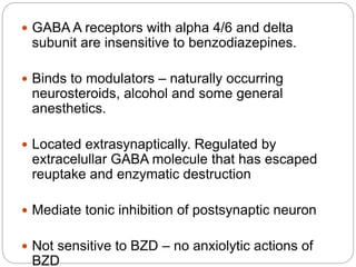  All GABA B agonist and antagonist bind to the
extracellular domain of GABA B (1) subunit.
 GABA B receptor antagonist b...