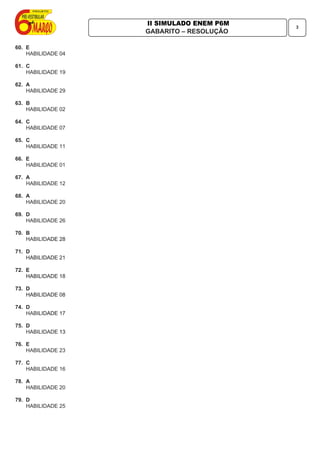 II SIMULADO ENEM P6M   3
                    GABARITO – RESOLUÇÃO

60. E
    HABILIDADE 04

61. C
    HABILIDADE 19

62. A...