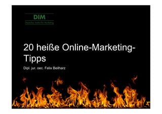 „Content is king.“
Online Marketing Weisheit
© DIM Deutsches Institut für Marketing
20 heiße Online-Marketing-
Tipps
Dipl. jur. oec. Felix Beilharz
 