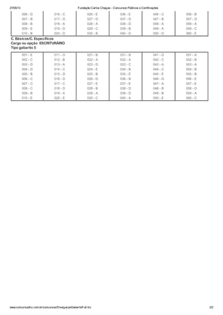 Gabarito Prova Banco do Brasil 2013