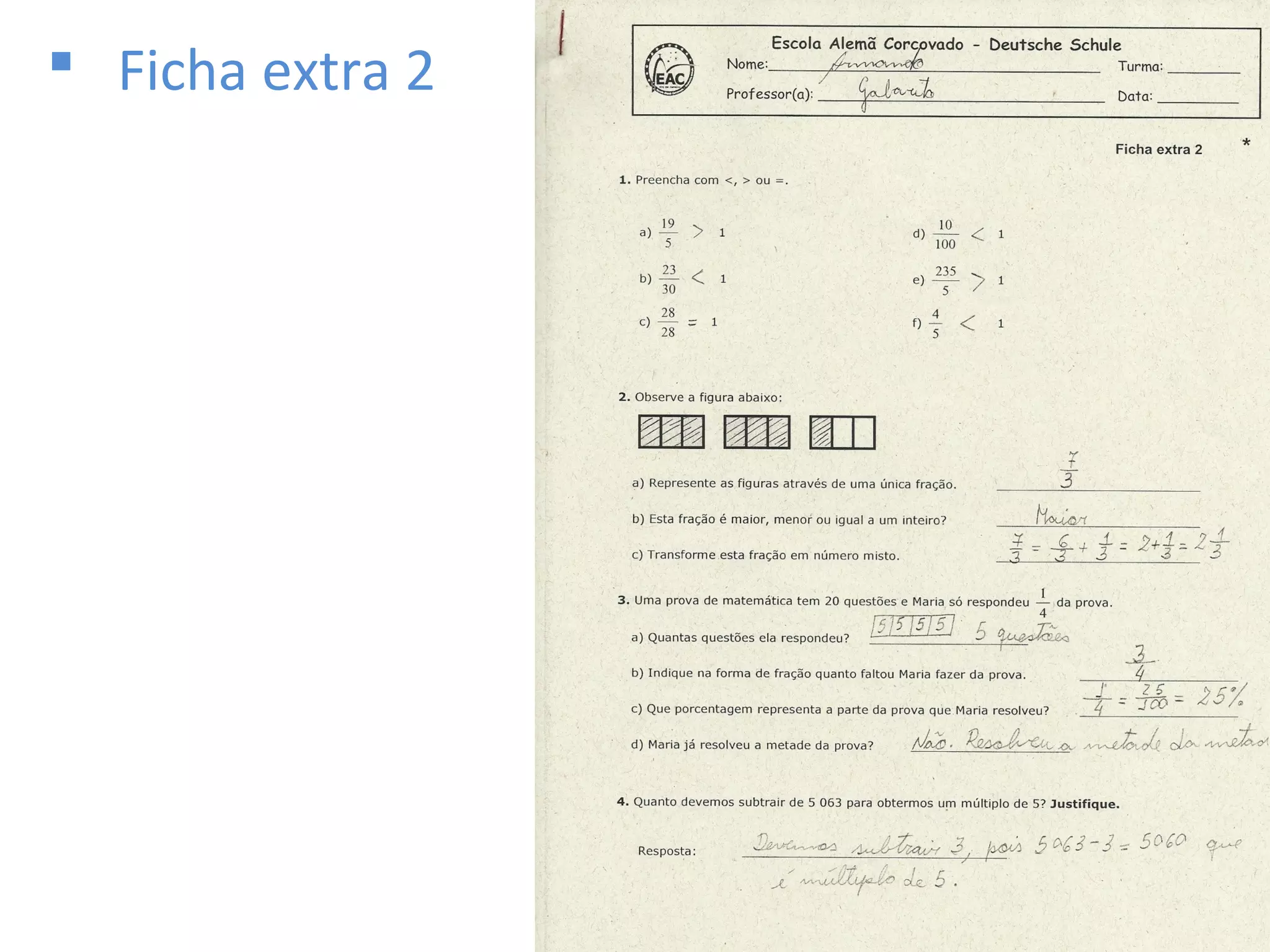 Gabaritos das fichas extras de 1 a 3 | PPT
