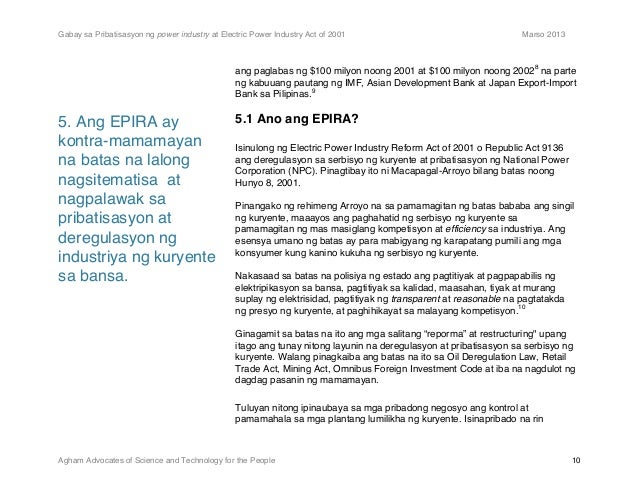 epira 9136 The department of energy (doe) will be conducting a consultative dialogue on the implementation of republic act no 9136, otherwise known as the electric power industry reform act (epira) of 2001. epira 9136 The department of energy (doe) will be conducting a consultative dialogue on the implementation of republic act no 9136, otherwise known as the electric power industry reform act (epira) of 2001.