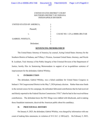 Govt Recommends Up to six months in Prison for former Indiana ...