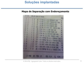 14© 2014 PSC. Agregando Valor. Todos os direitos reservados.
Soluções implantadas
Mapa de Separação com Endereçamento
 