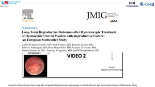 Long Term Reproductive Outcomes after Outpatient Hysteroscopic Metroplasty in Infertile Women with Dysmorphic Uterus: A Multicenter Study
 