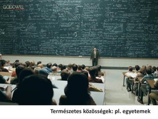 Természetes közösségek: pl. egyetemek
 