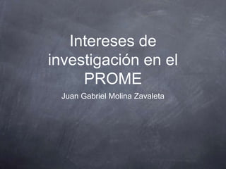 Intereses de investigación en el PROME Juan Gabriel Molina Zavaleta 