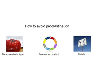 How to avoid procrastination
Pomodoro technique Process vs product Habits
 