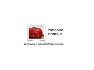 25 minutes of full concentration non stop
Pomodoro
technique
 