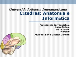 C á tedras: Anatom í a e Inform á tica Profesores : Barrovecchio, Juan Carlos; De la Torre, Marcelo Alumno: Sarla Gabriel Damian Universidad Abierta Interamericana 