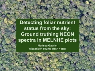 Detecting foliar nutrient
status from the sky:
Ground truthing NEON
spectra in MELNHE plots
Marissa Gabriel
Alexander Young, Ruth Yanai
 
