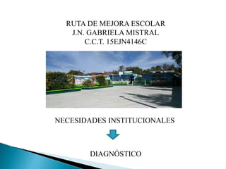 RUTA DE MEJORA ESCOLAR
J.N. GABRIELA MISTRAL
C.C.T. 15EJN4146C
NECESIDADES INSTITUCIONALES
DIAGNÓSTICO
 