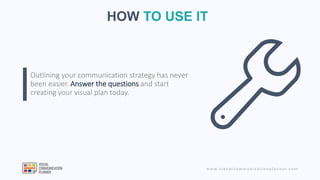 www.visualcommunicationplanner.com
HOW TO USE IT
Outlining your communication strategy has never
been easier. Answer the q...