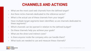 www.visualcommunicationplanner.com
CHANNELS AND ACTIONS
• What are the most used web channels from the defined target?
• A...