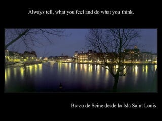 Always tell, what you feel and do what you think. Brazo de Seine desde la Isla Saint Louis   