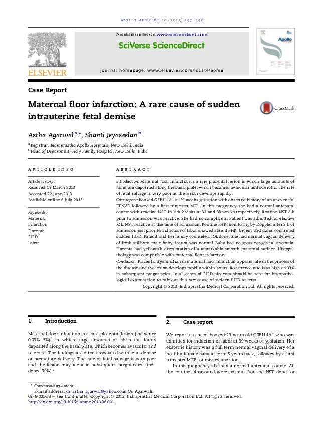Maternal floor infarction A rare cause of sudden intrauterine fetal