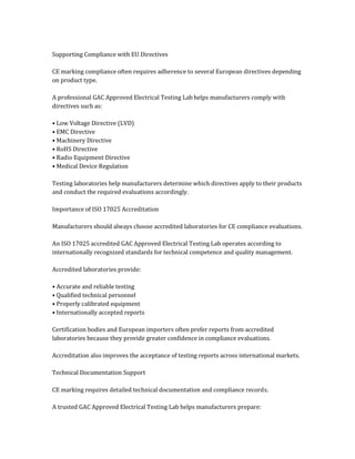 How GAC Approved Electrical Testing Labs Facilitate CE Marking ...