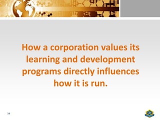 How a corporation values its
      learning and development
     programs directly influences
             how it is run.

34
 
