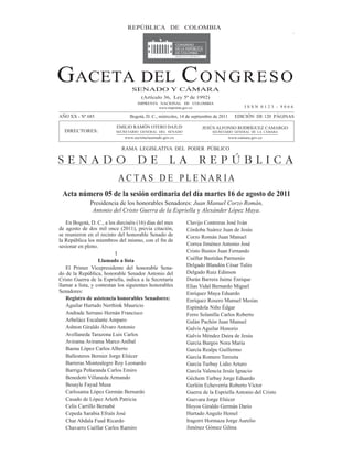 Gaceta del Congreso, sesión Agosto 16 de 2011