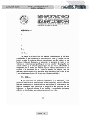 Primer año de Ejercicio
Primer Periodo Ordinario
Martes 15 de diciembre de 2015
GACETA DEL SENADO
Página 138
 