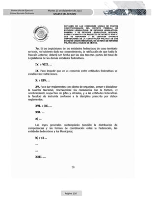 Primer año de Ejercicio
Primer Periodo Ordinario
Martes 15 de diciembre de 2015
GACETA DEL SENADO
Página 156
 