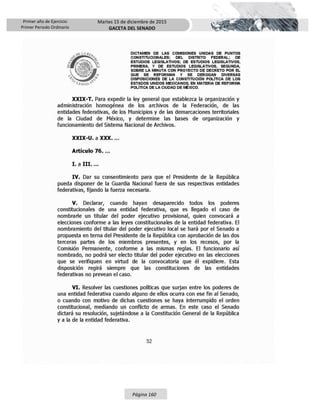 Primer año de Ejercicio
Primer Periodo Ordinario
Martes 15 de diciembre de 2015
GACETA DEL SENADO
Página 160
 