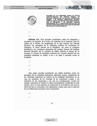 Primer año de Ejercicio
Primer Periodo Ordinario
Martes 15 de diciembre de 2015
GACETA DEL SENADO
Página 171
 