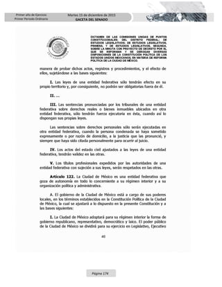 Primer año de Ejercicio
Primer Periodo Ordinario
Martes 15 de diciembre de 2015
GACETA DEL SENADO
Página 174
 