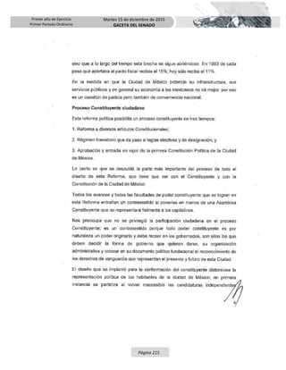 Primer año de Ejercicio
Primer Periodo Ordinario
Martes 15 de diciembre de 2015
GACETA DEL SENADO
Página 215
 