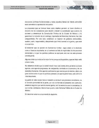 Primer año de Ejercicio
Primer Periodo Ordinario
Martes 15 de diciembre de 2015
GACETA DEL SENADO
Página 217
 