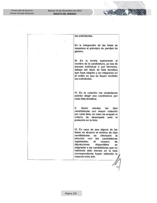 Primer año de Ejercicio
Primer Periodo Ordinario
Martes 15 de diciembre de 2015
GACETA DEL SENADO
Página 220
 