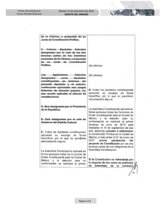 Primer año de Ejercicio
Primer Periodo Ordinario
Martes 15 de diciembre de 2015
GACETA DEL SENADO
Página 223
 