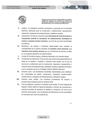 Primer año de Ejercicio
Primer Periodo Ordinario
Martes 15 de diciembre de 2015
GACETA DEL SENADO
Página 266
 