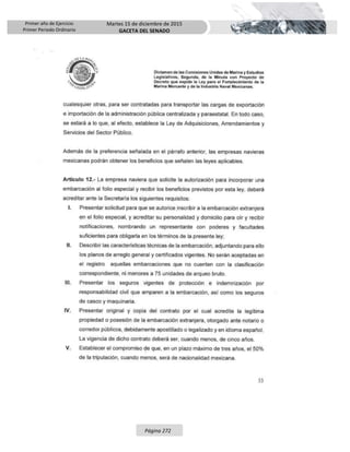 Primer año de Ejercicio
Primer Periodo Ordinario
Martes 15 de diciembre de 2015
GACETA DEL SENADO
Página 272
 