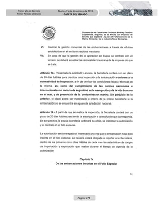 Primer año de Ejercicio
Primer Periodo Ordinario
Martes 15 de diciembre de 2015
GACETA DEL SENADO
Página 273
 