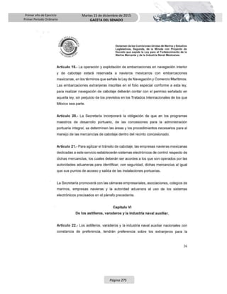 Primer año de Ejercicio
Primer Periodo Ordinario
Martes 15 de diciembre de 2015
GACETA DEL SENADO
Página 275
 
