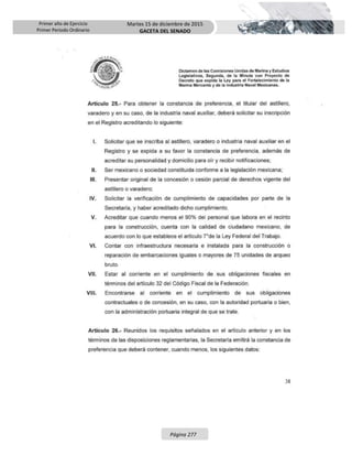 Primer año de Ejercicio
Primer Periodo Ordinario
Martes 15 de diciembre de 2015
GACETA DEL SENADO
Página 277
 