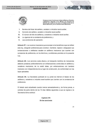 Primer año de Ejercicio
Primer Periodo Ordinario
Martes 15 de diciembre de 2015
GACETA DEL SENADO
Página 278
 