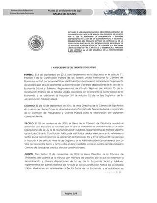 Primer año de Ejercicio
Primer Periodo Ordinario
Martes 15 de diciembre de 2015
GACETA DEL SENADO
Página 284
 