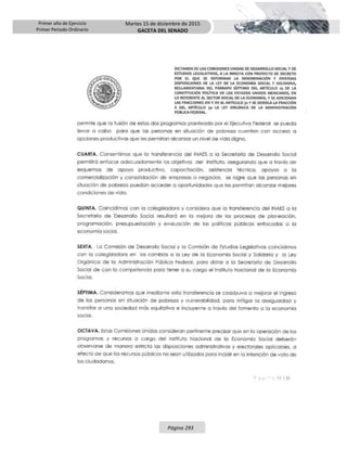 Primer año de Ejercicio
Primer Periodo Ordinario
Martes 15 de diciembre de 2015
GACETA DEL SENADO
Página 293
 