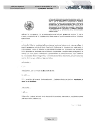 Primer año de Ejercicio
Primer Periodo Ordinario
Martes 15 de diciembre de 2015
GACETA DEL SENADO
Página 295
 