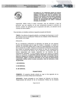 Primer año de Ejercicio
Primer Periodo Ordinario
Martes 15 de diciembre de 2015
GACETA DEL SENADO
Página 308
 