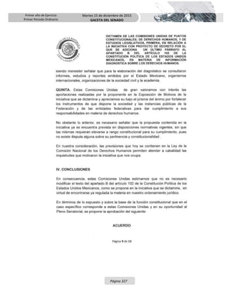 Primer año de Ejercicio
Primer Periodo Ordinario
Martes 15 de diciembre de 2015
GACETA DEL SENADO
Página 327
 
