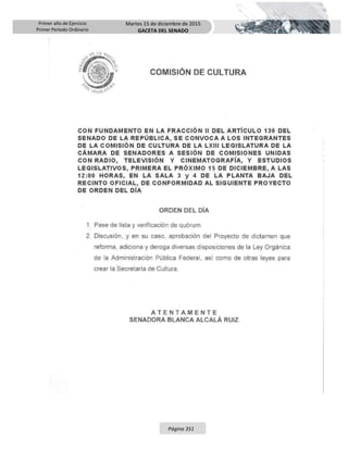 Primer año de Ejercicio
Primer Periodo Ordinario
Martes 15 de diciembre de 2015
GACETA DEL SENADO
Página 351
 