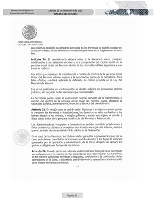 Primer año de Ejercicio
Primer Periodo Ordinario
Martes 15 de diciembre de 2015
GACETA DEL SENADO
Página 50
 