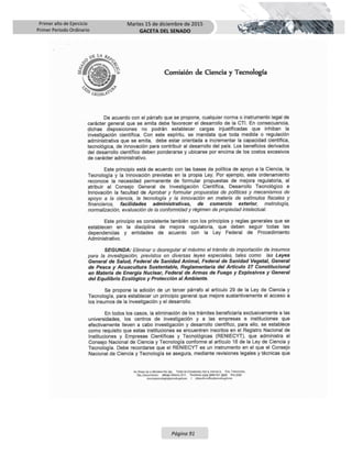 Primer año de Ejercicio
Primer Periodo Ordinario
Martes 15 de diciembre de 2015
GACETA DEL SENADO
Página 91
 
