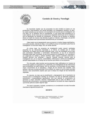 Primer año de Ejercicio
Primer Periodo Ordinario
Martes 15 de diciembre de 2015
GACETA DEL SENADO
Página 93
 