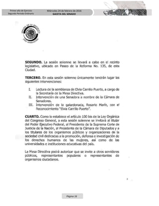 Primer año de Ejercicio
Segundo Periodo Ordinario
Miércoles 24 de febrero de 2016
GACETA DEL SENADO
Página 16
 