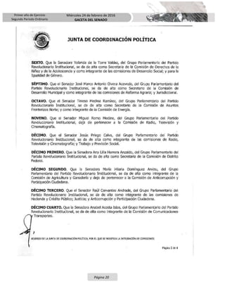 Primer año de Ejercicio
Segundo Periodo Ordinario
Miércoles 24 de febrero de 2016
GACETA DEL SENADO
Página 20
 